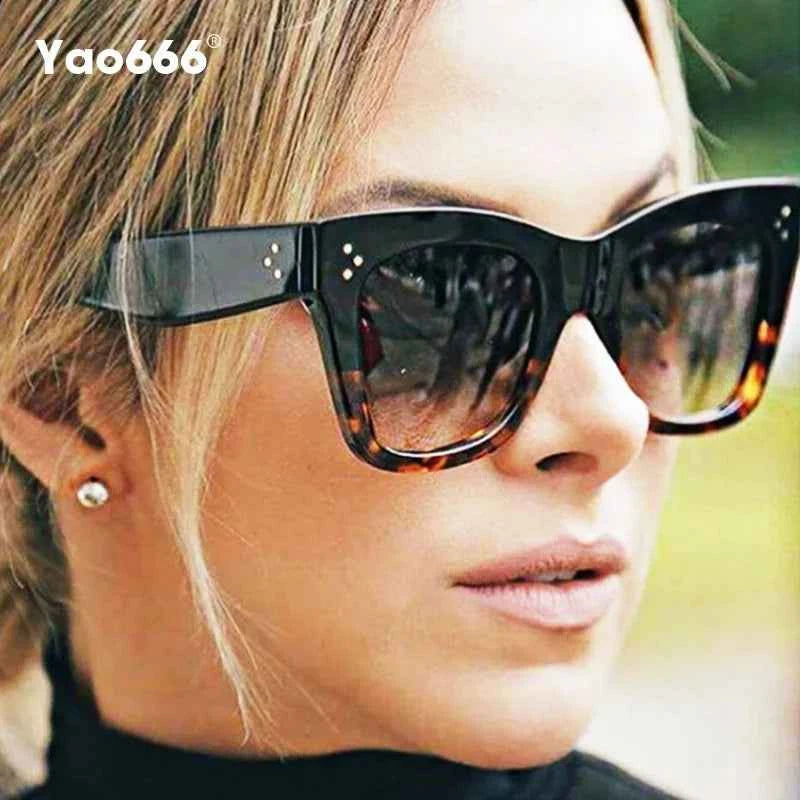 Luxury Rectangle Sunglasses - Gradient Lens & Rivet Details
