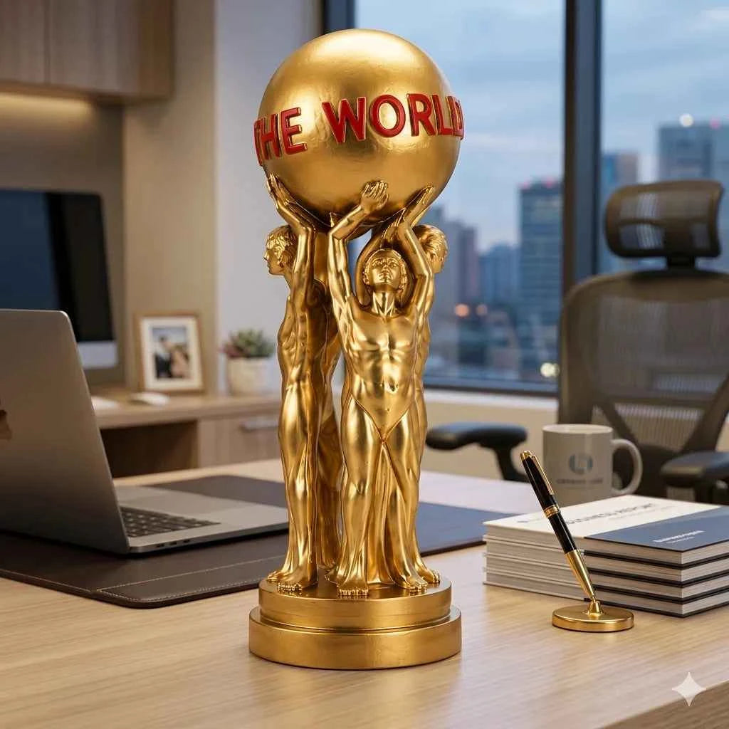 Elegant Gold Atlas Globe Sculpture - World Is Yours Figurine