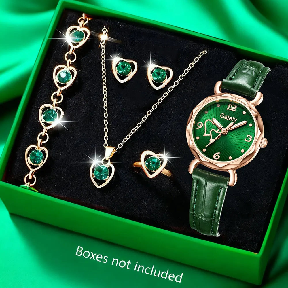 Luxury Women Quartz Watch & Rhinestone Jewelry Set