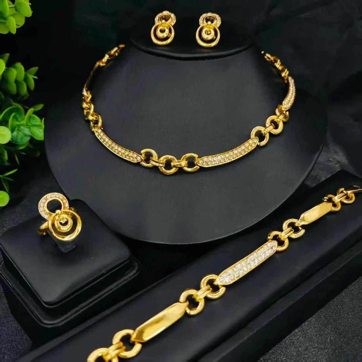 Luxury 24K Gold Plated Dubai Jewelry Set - Necklace & Earrings