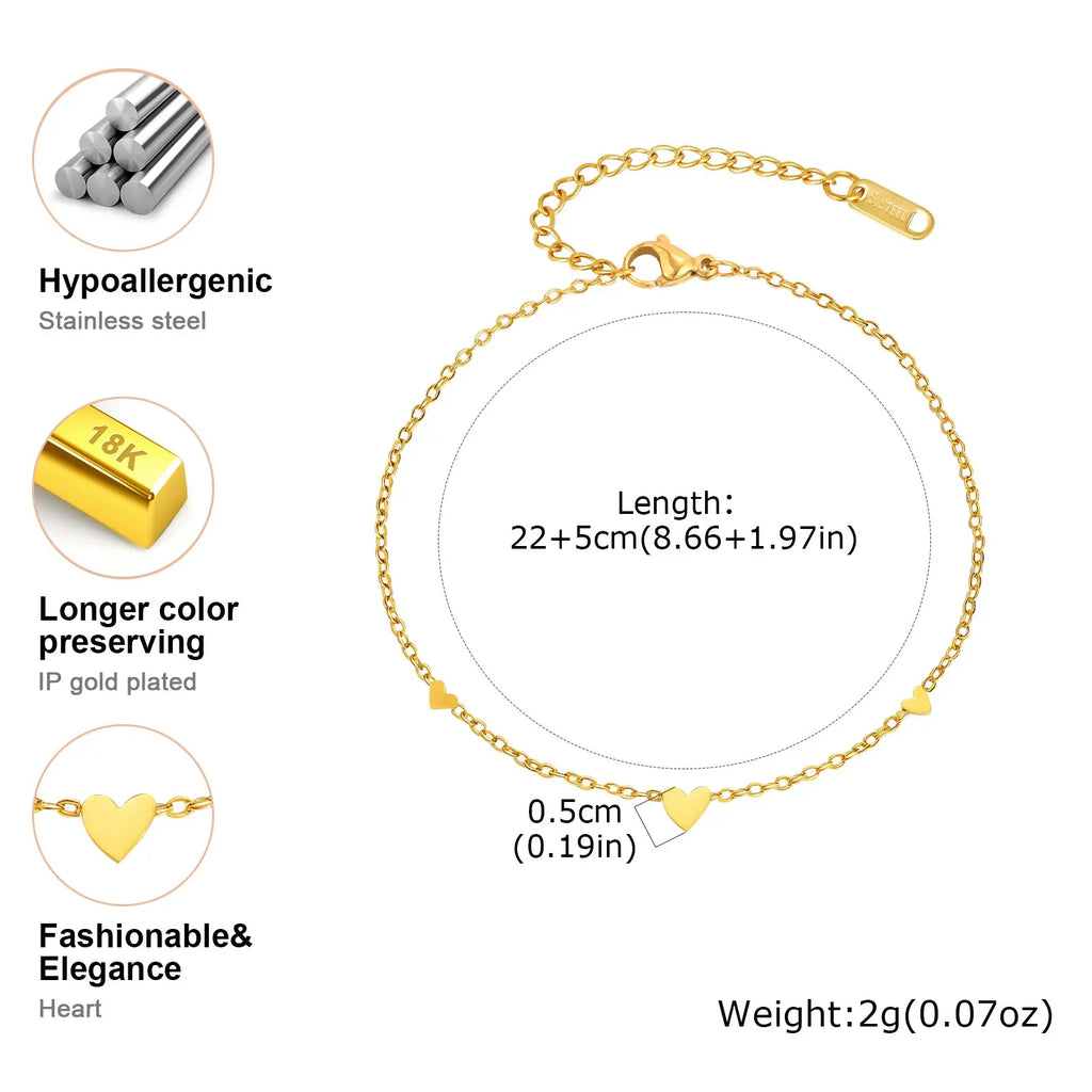 Exquisite Gold Plated Heart Anklet - Stainless Steel Foot Jewelry