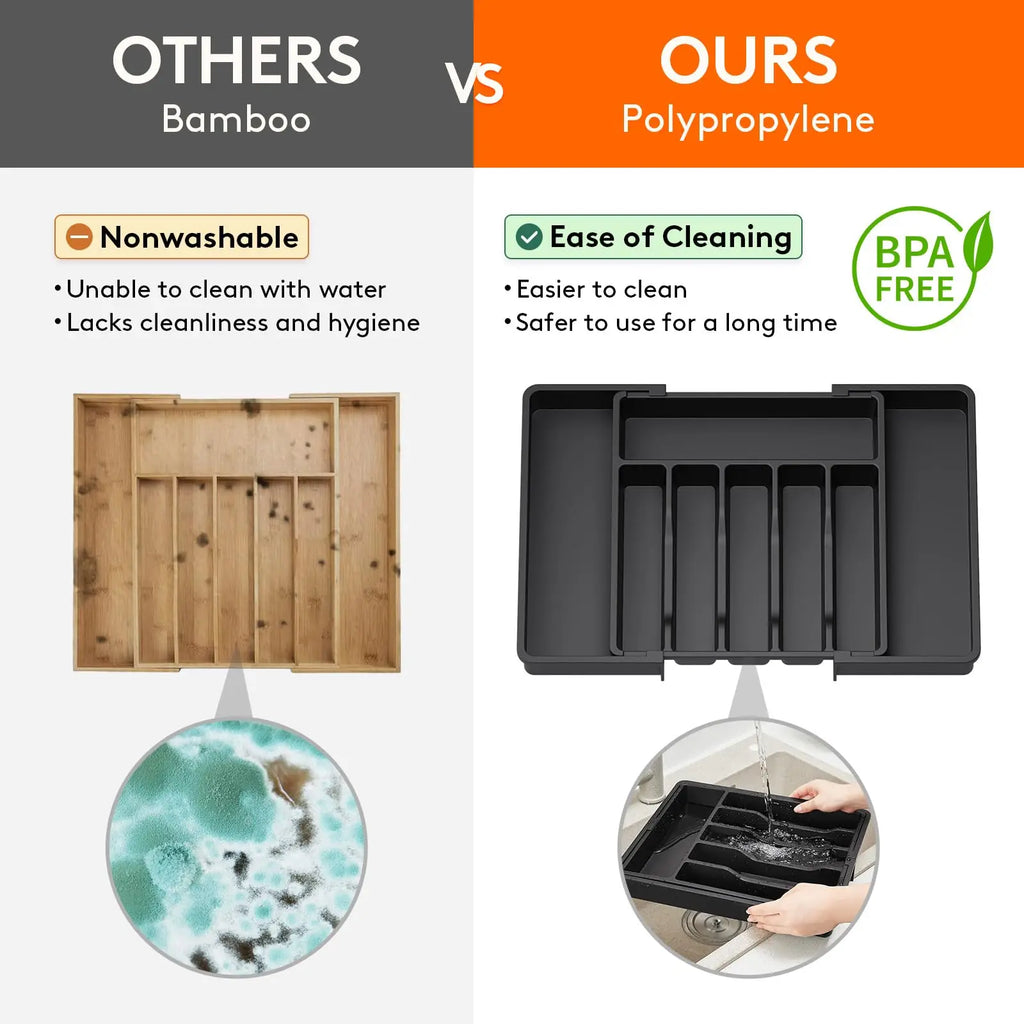 Premium Expandable Drawer Organizer - Adjustable Utensil Tray