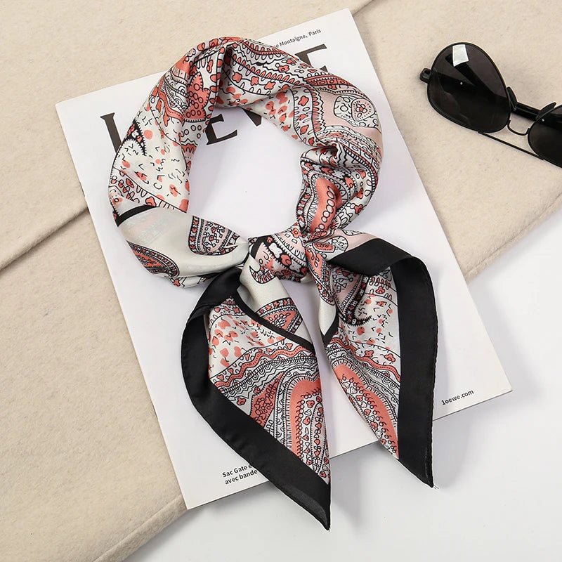 Luxury Silk Square Scarf - Elegant Satin Print Neck Wrap