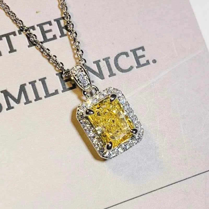 Elegant Yellow Cubic Zirconia Pendant Necklace - Luxury Jewelry