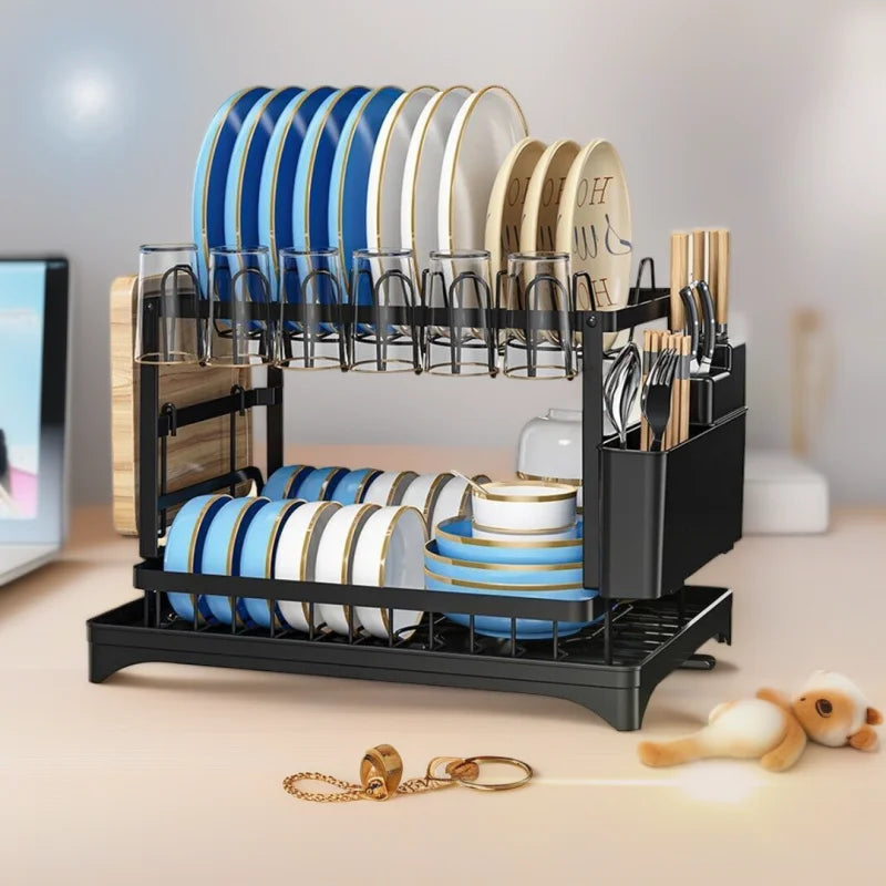 Premium Stainless Steel Dish Rack - Double-Layer & Multi-Functional