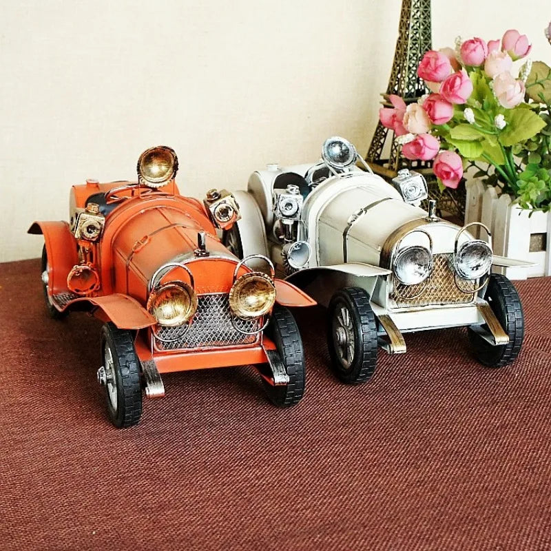 Vintage Car Model Decor - red iron classic car replica with nostalgic details