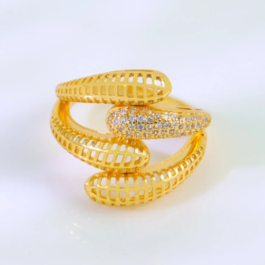 Luxury 21k Gold Plated Italian Zircon Cocktail Ring