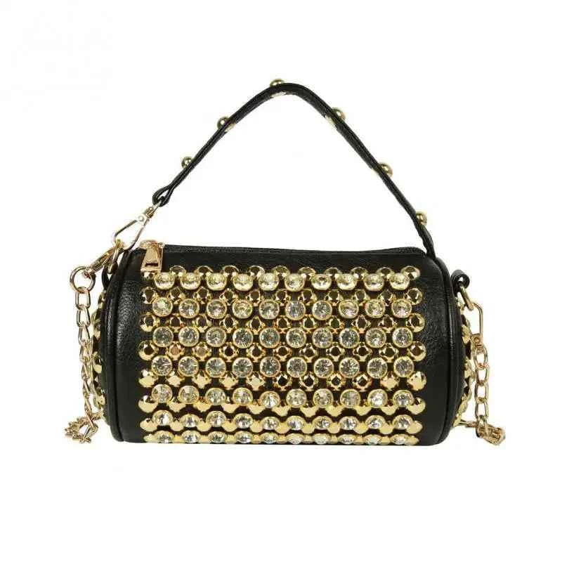 Elegant Cylindrical Shoulder Bag - Luxury Studded Design