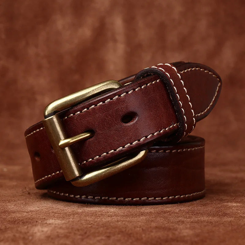 Premium Men's Genuine Leather Belt with Brass Buckle