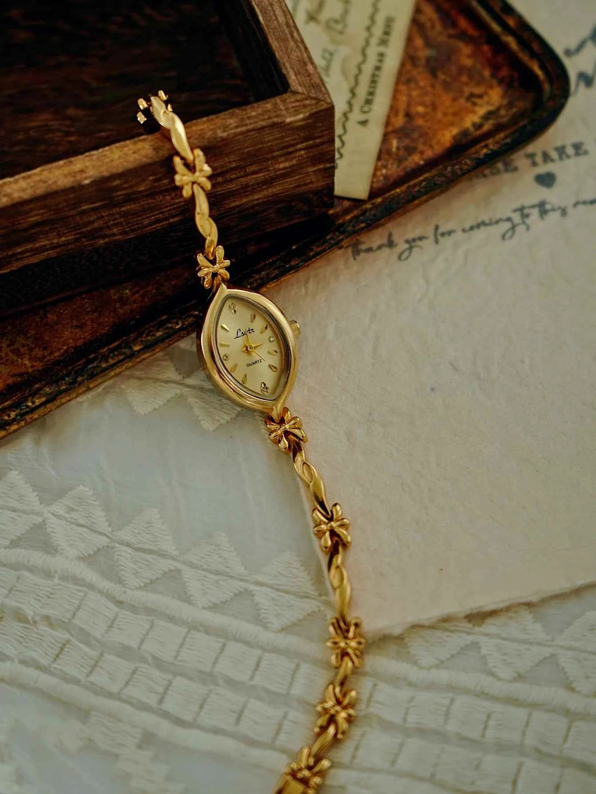 Elegant French Retro Womens Gold Watch - Small Dial Timepiece