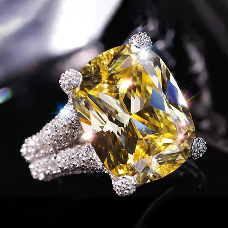 Elegant Yellow Cubic Zirconia Ring - Luxury Fashion Jewelry
