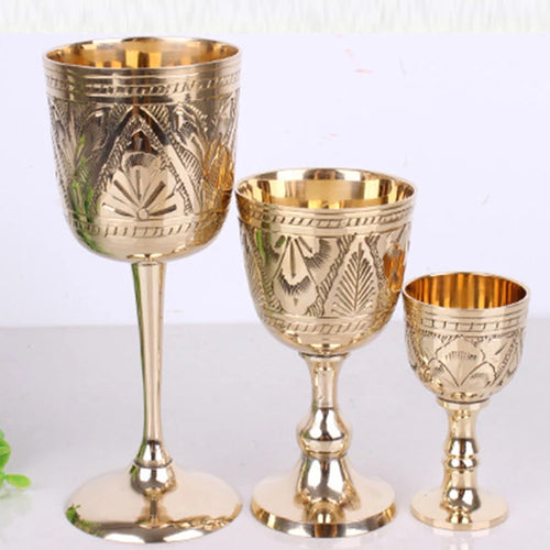 Pure brass wine glass - classical handmade small goblet in gold finish