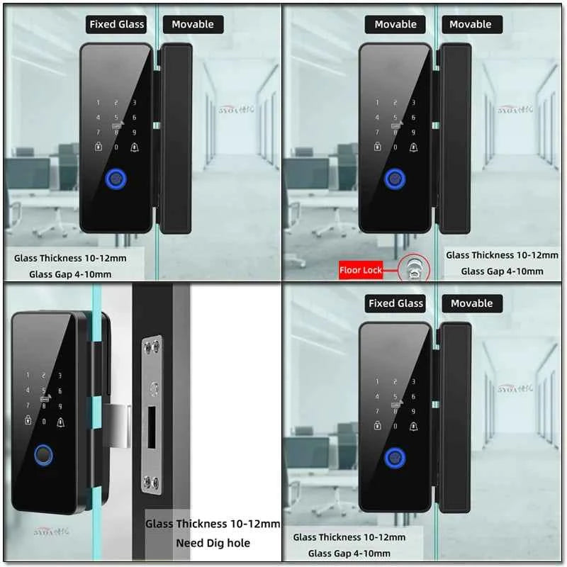 Smart Glass Door Lock - Biometric Fingerprint & Bluetooth Control