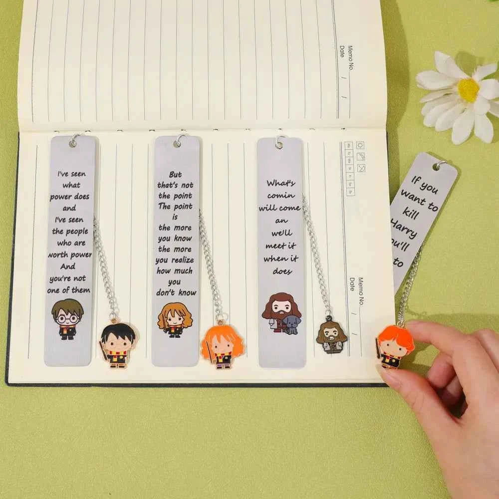 Premium Metal Bookmark with Character Pendant & Inspirational Quote