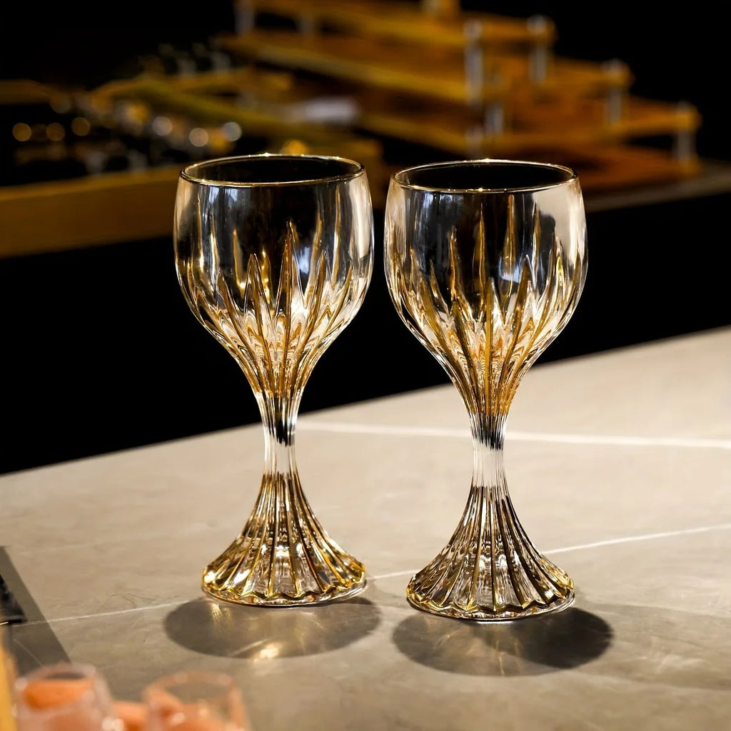 Elegant Crystal Gold Trim Wine Glass - Lead-Free & Stylish