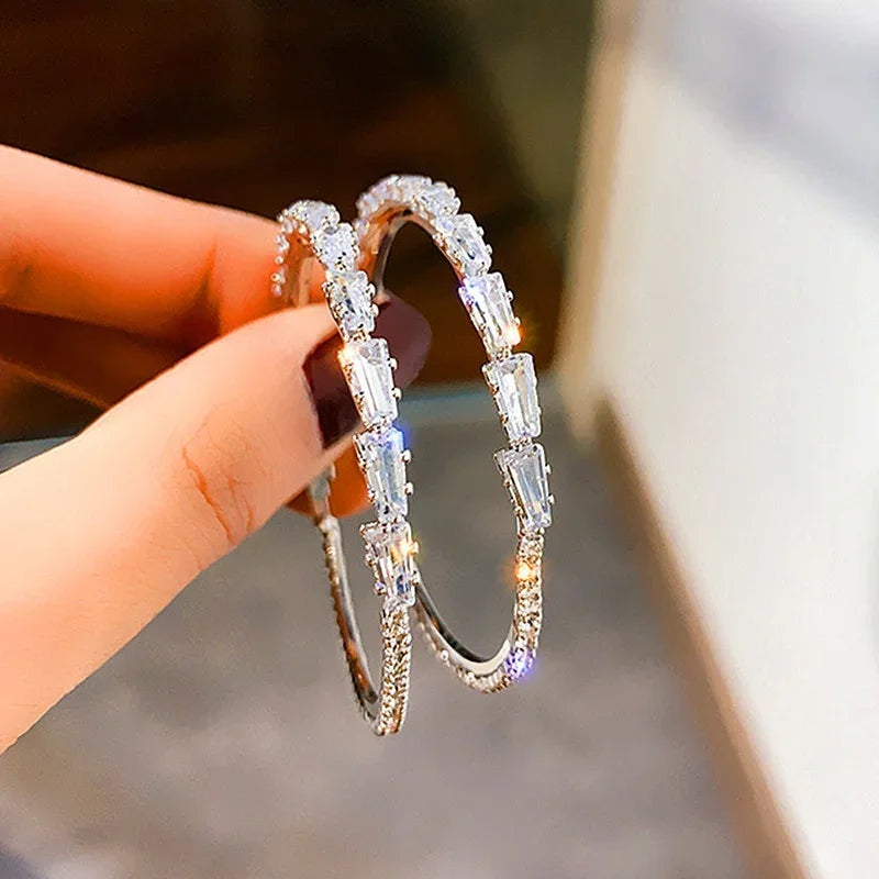 Elegant Synthetic Zirconia Circle Hoop Earrings - Luxury Party Jewelry