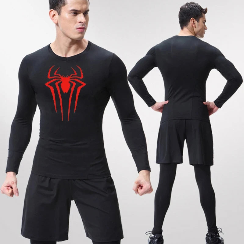 Spider Print Long Sleeve Compression Shirt - Athletic Baselayer