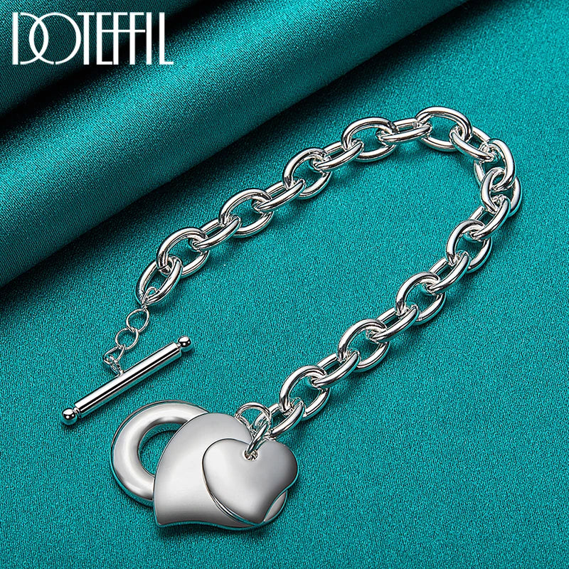 Elegant Sterling Silver Heart Set - Necklace & Bracelet