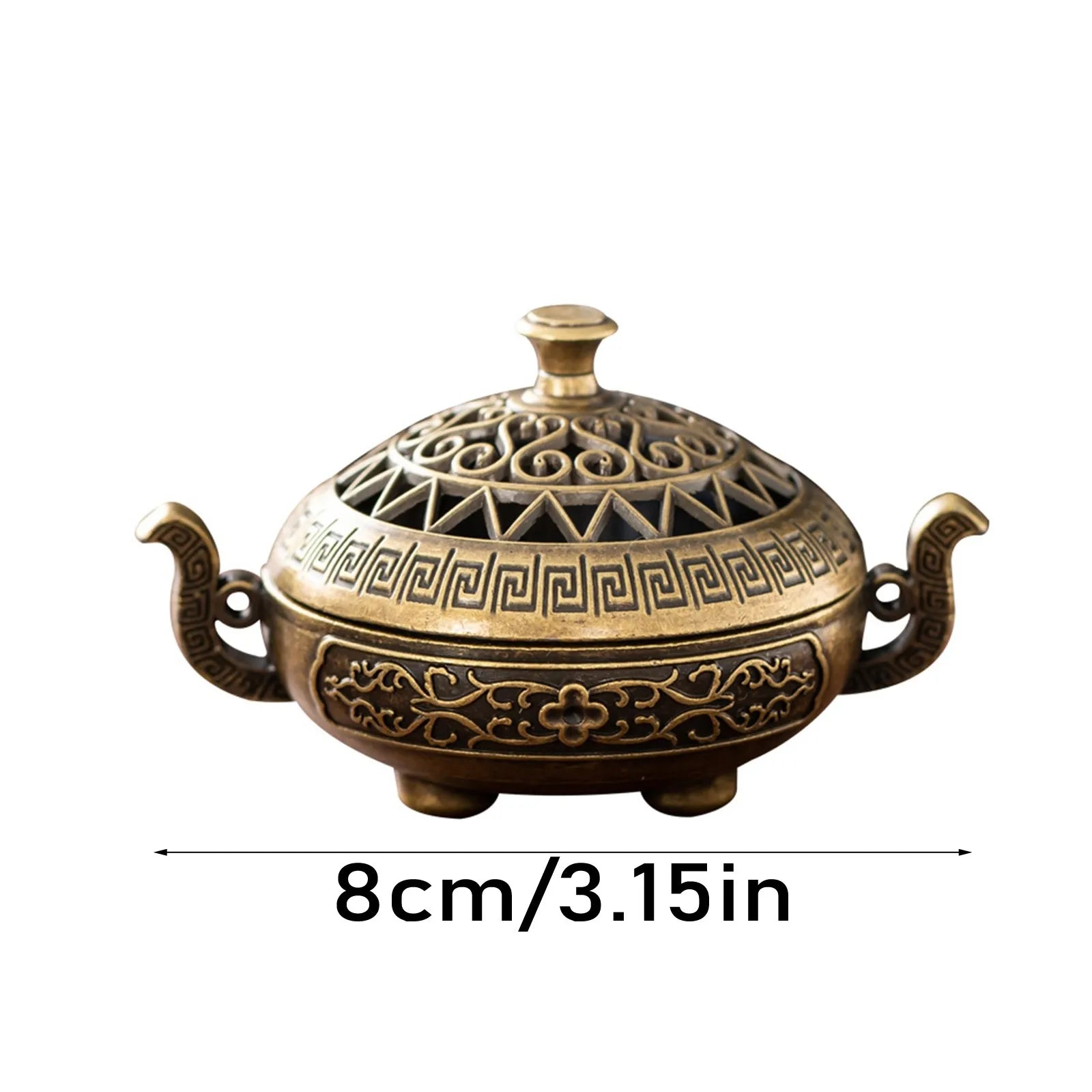 Elegant Copper Alloy Incense Burner - Hand-Carved Fretwork Design