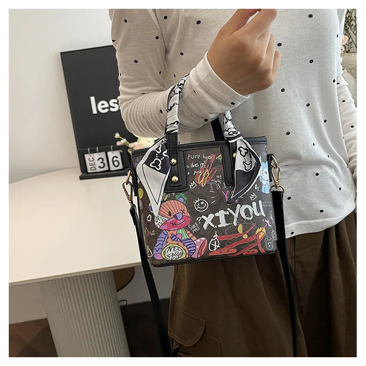 Elegant Artistic Crossbody Bag - Graffiti Design