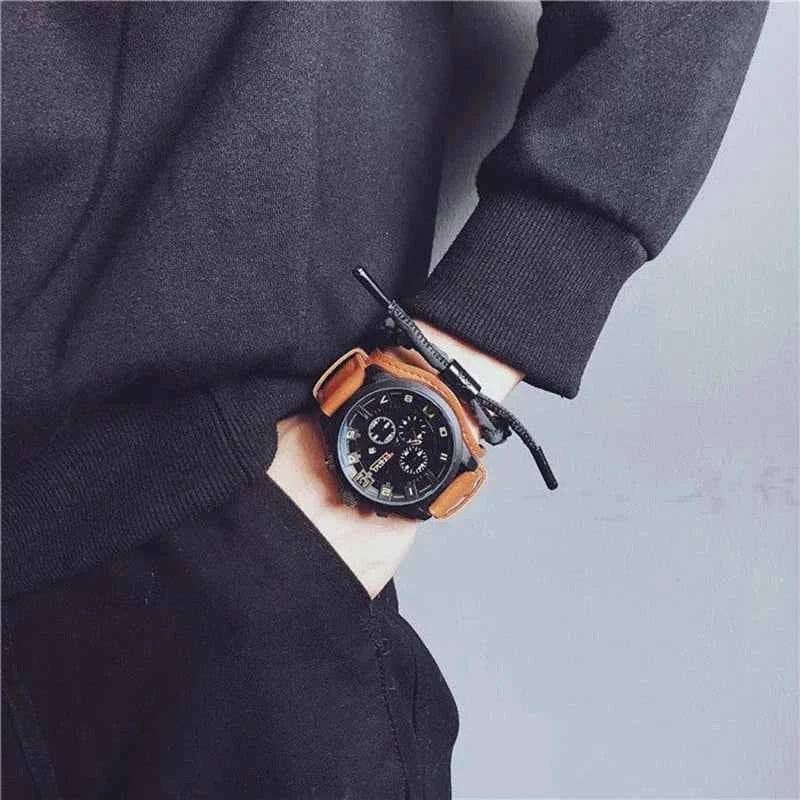 Premium Men's Quartz Watch - Luxury PU Leather Tactical Wristwatch