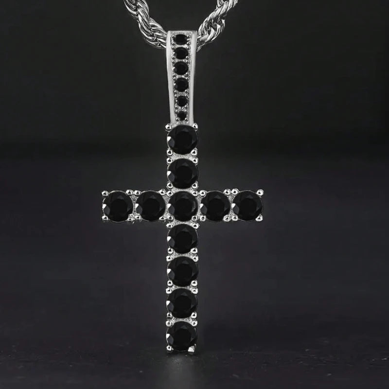 Luxury Cubic Zirconia Cross Pendant Necklace - 60cm Twisted Chain