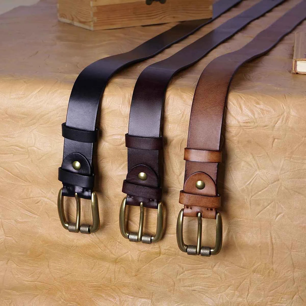 BISON DENIM Retro Cowskin Leather Men's Belt High Quality Pin Buckle Cowboy Belts Perfect Gift for Father's Day Valentine's Day