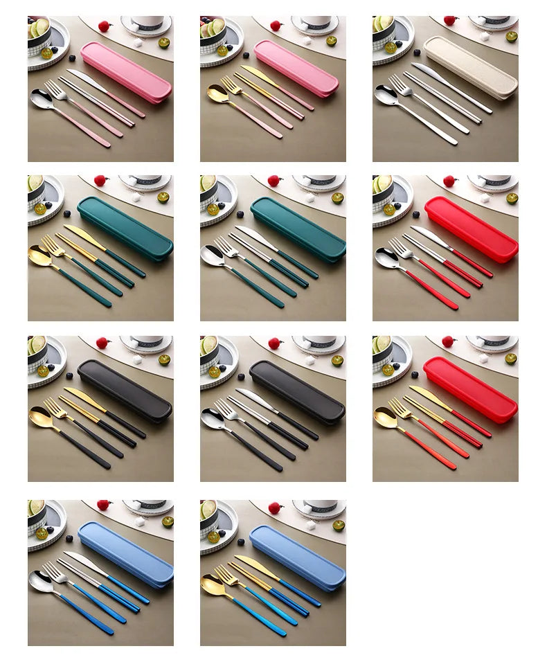 Premium Portable Flatware Set - Travel Utensil Kit with Case