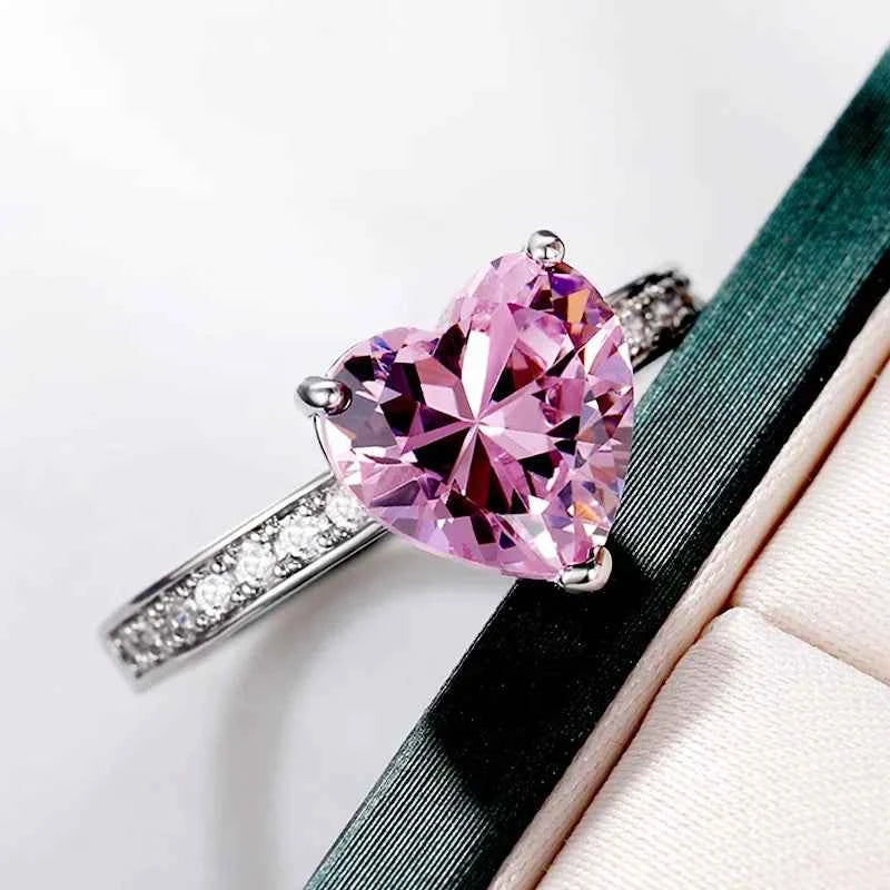 Luxury Heart Engagement Ring - Brilliant Pink CZ Solitaire