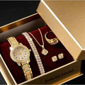 Elegant Women Gold Watch Set - Quartz Diamond Wristwatch