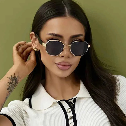 Elegant Polygonal Metal Frame Sunglasses - UV400 Protection