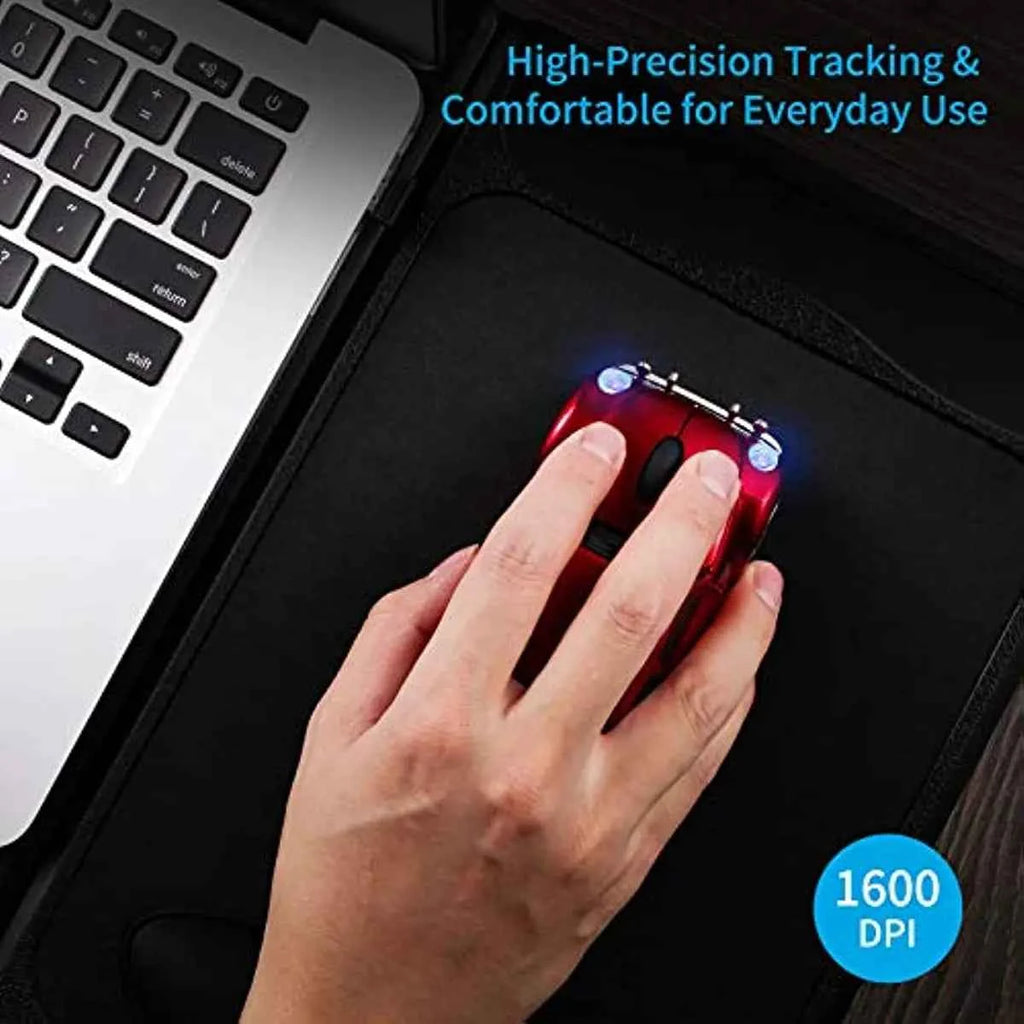 Classic Car Shaped Mouse [Updated] with LED Headlights, 1600 DPI, 2.4Ghz Wireless Computer Mouse, Comfortable for Every Use