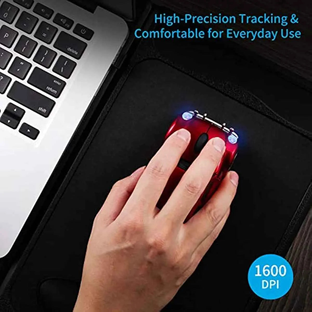 Classic Car Shaped Mouse [Updated] with LED Headlights, 1600 DPI, 2.4Ghz Wireless Computer Mouse, Comfortable for Every Use
