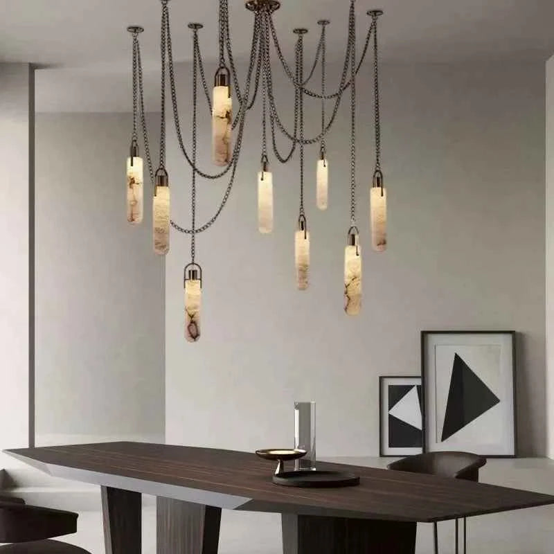 Luxury Marble Pendant Chandelier – Premium Solid Brass Multi-Light Ceiling Lamp for Living Room, Dining Area, Loft & Staircase Decor - Tulique