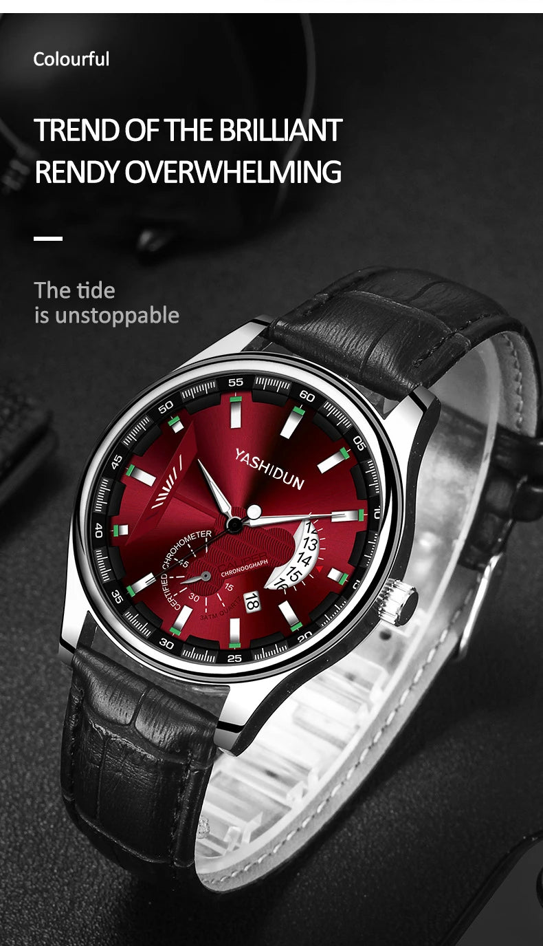 Premium Men's Luminous Quartz Watch - Waterproof Leather