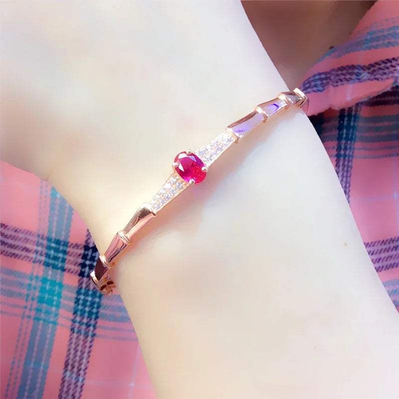 Elegant Ruby Cuff Bracelet - Inlaid Glossy Design
