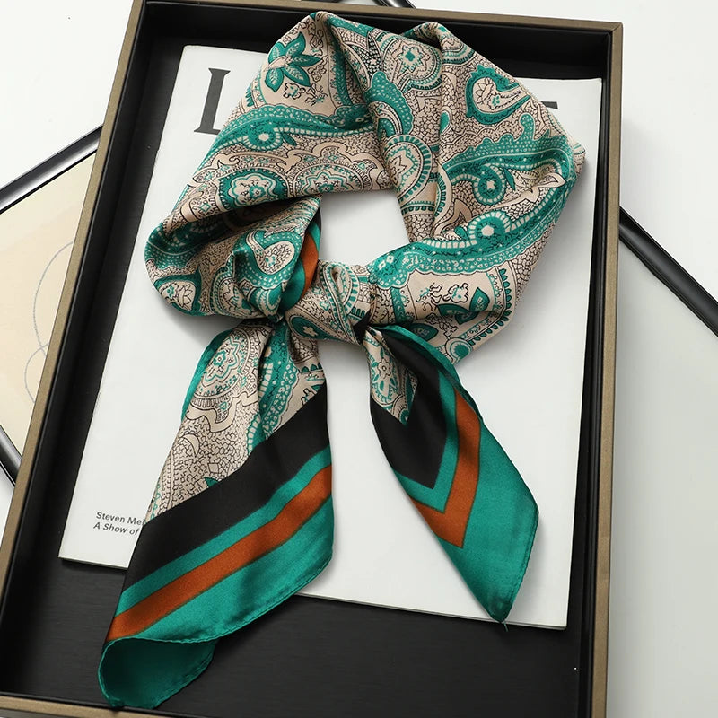 Luxury Silk Square Scarf - Elegant Satin Print Neck Wrap