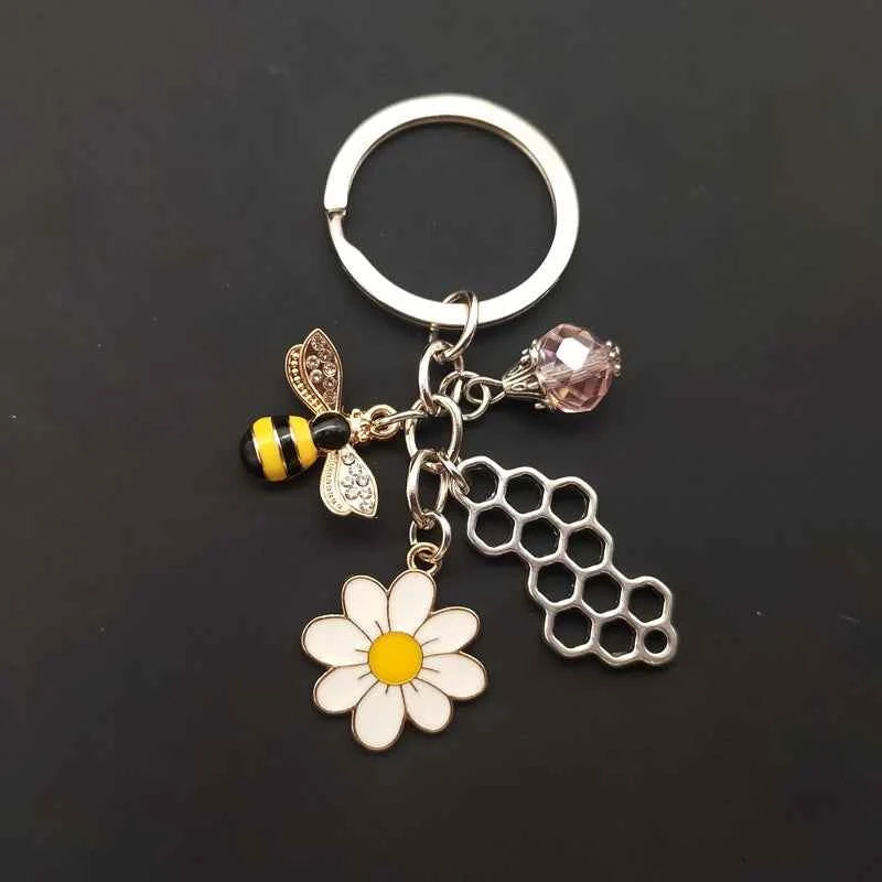 Charming Cute Keychain - Bee Honeycomb Heart Flower Key Ring