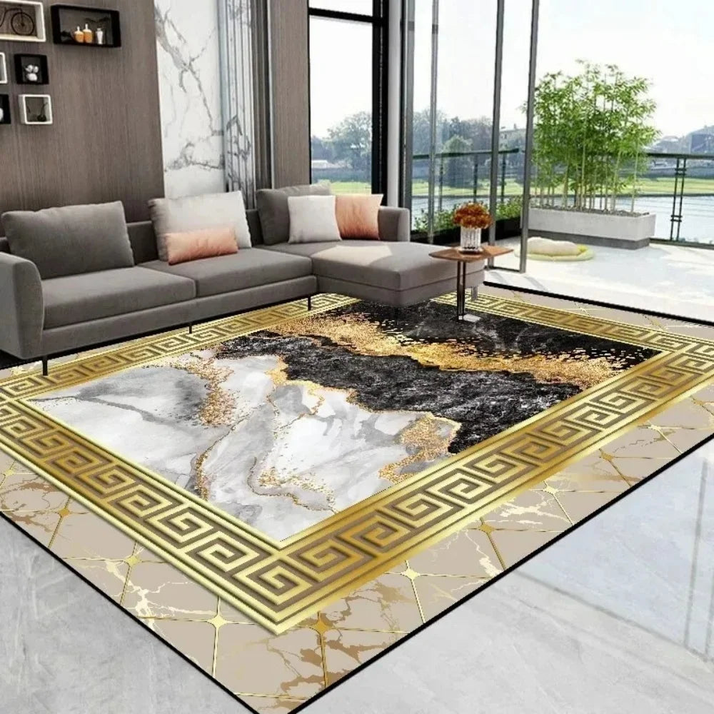 Luxury Golden Black Area Rug - Modern Minimalist Mat