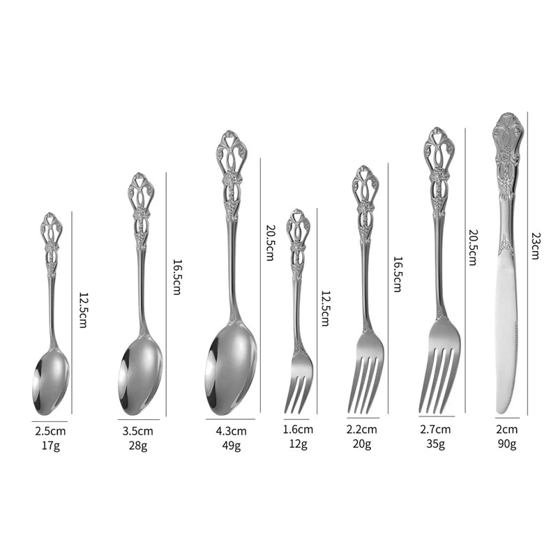 Elegant European Relief Flatware Set - Stainless Steel Tableware