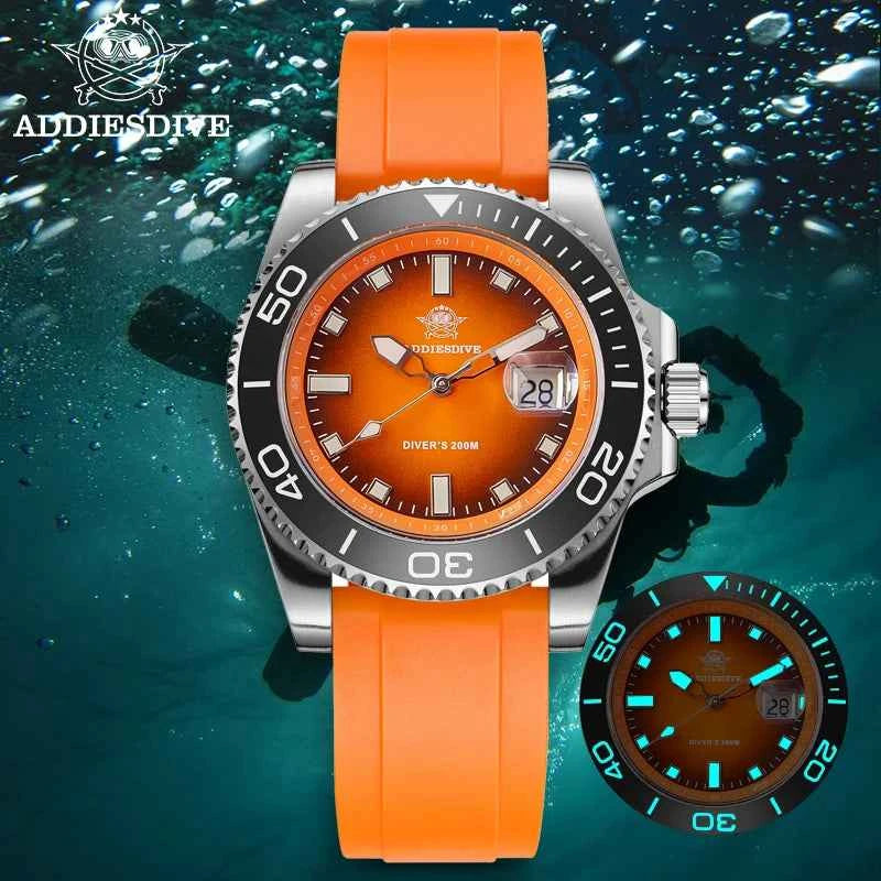 ADDIESDIVE 2025 Quartz Watch For Men 200M Waterproof Super Luminous Luxury AD2089 Stainless Steel New Man Watches Silicone Strap