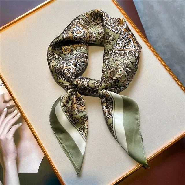 Luxury Silk Square Scarf - Elegant Designer Neckerchief & Purse Accessory