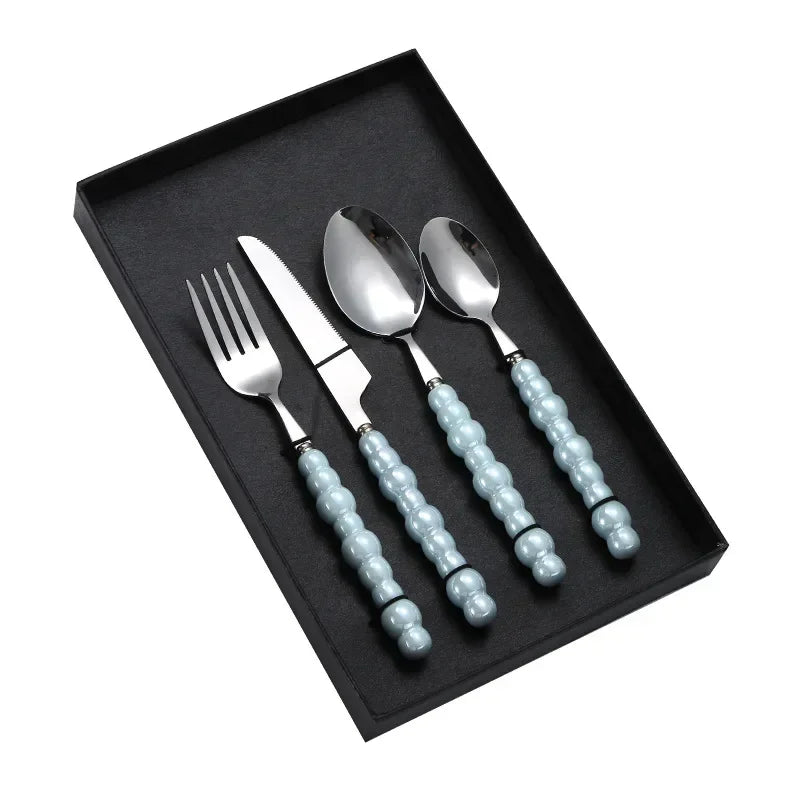 Luxury Pearl Flatware Set - Premium Ceramic Handle Cutlery