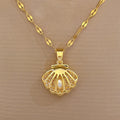 Elegant French Hollow Shell Pearl Necklace - Stainless Steel