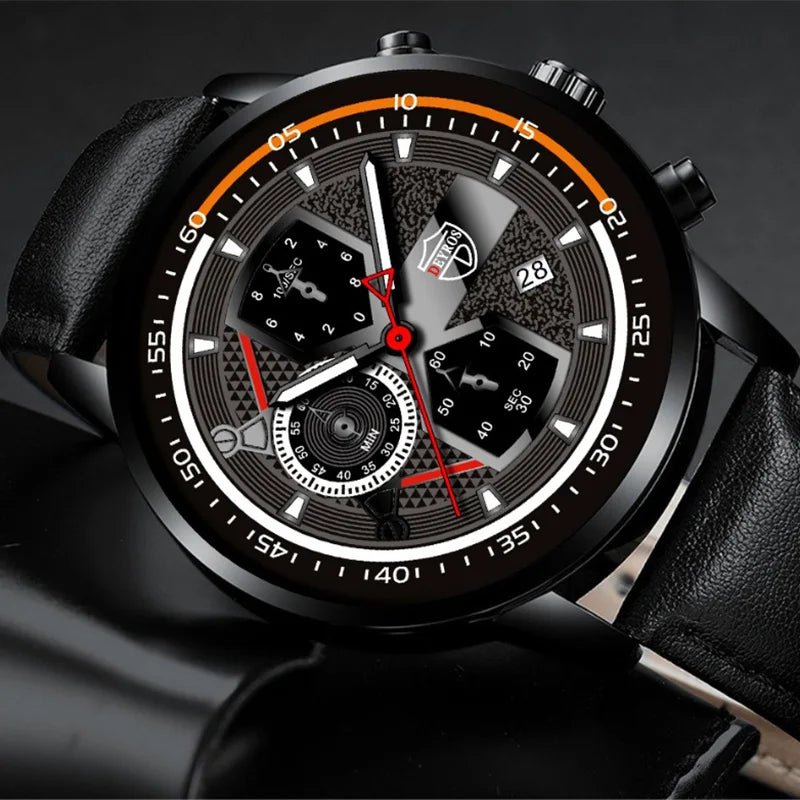 Elegant Men's Calendar Watch - Leather Business Style