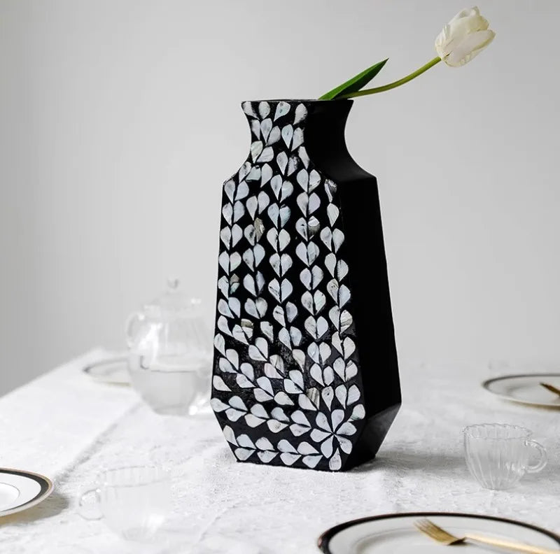 Premium Modern Aesthetic Vase - Hand-Painted Wood Centerpiece