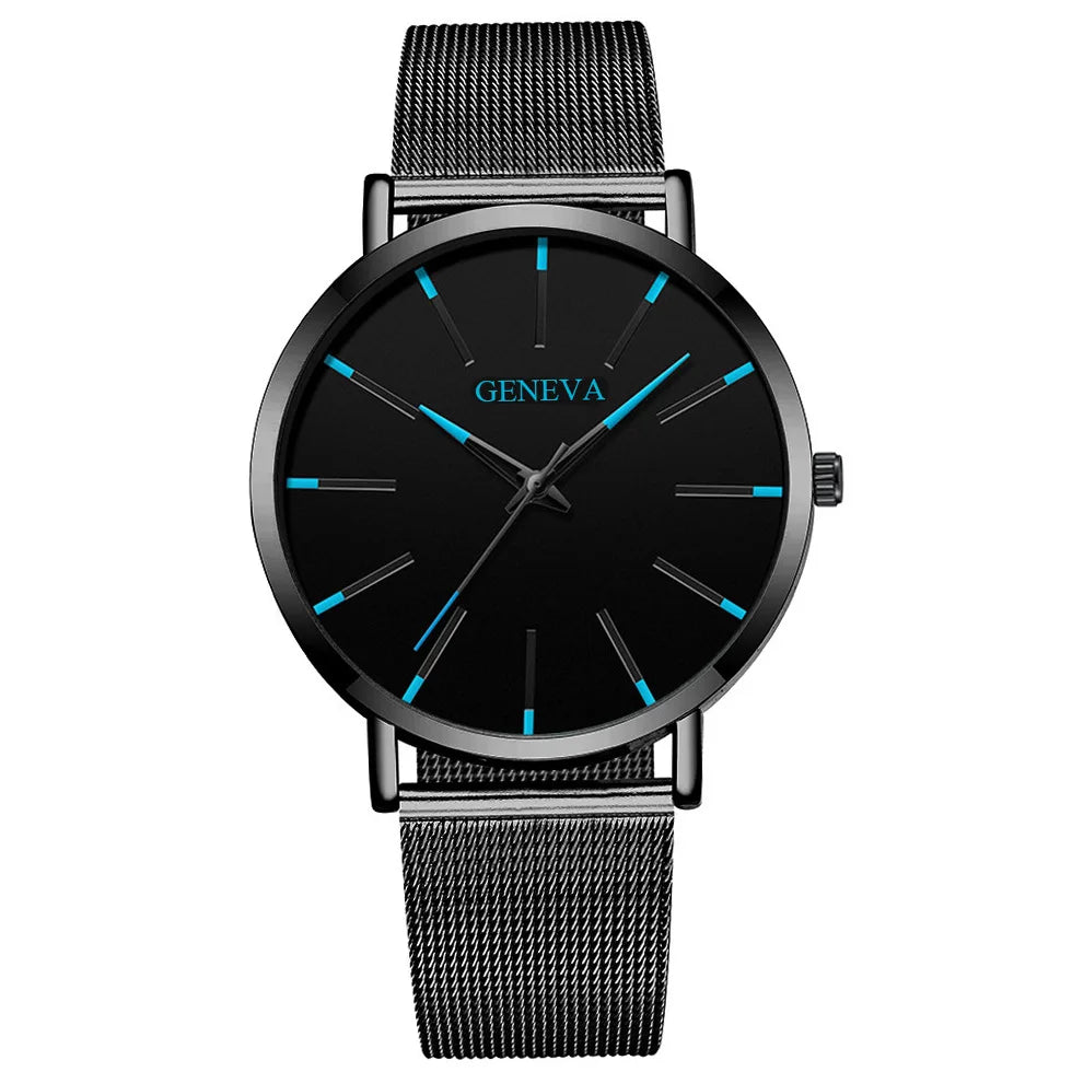 Luxury Men's Quartz Watch - Slim Mesh Steel Timepiece