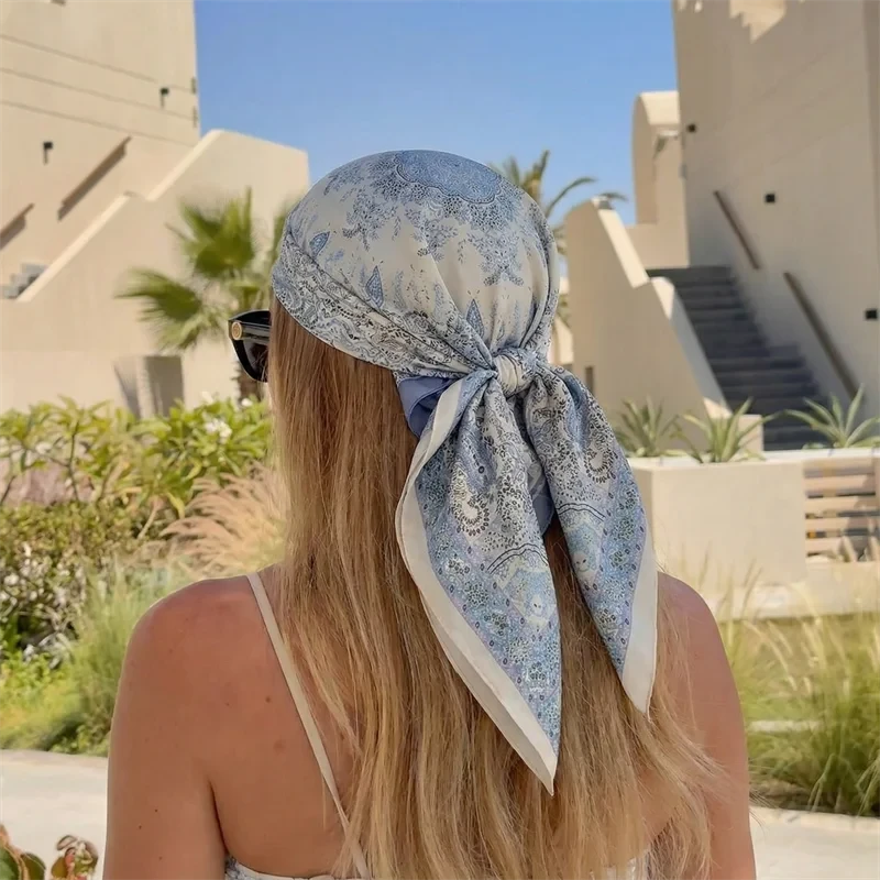 Elegant Silk Square Scarf - Versatile Neck & Hair Accessory