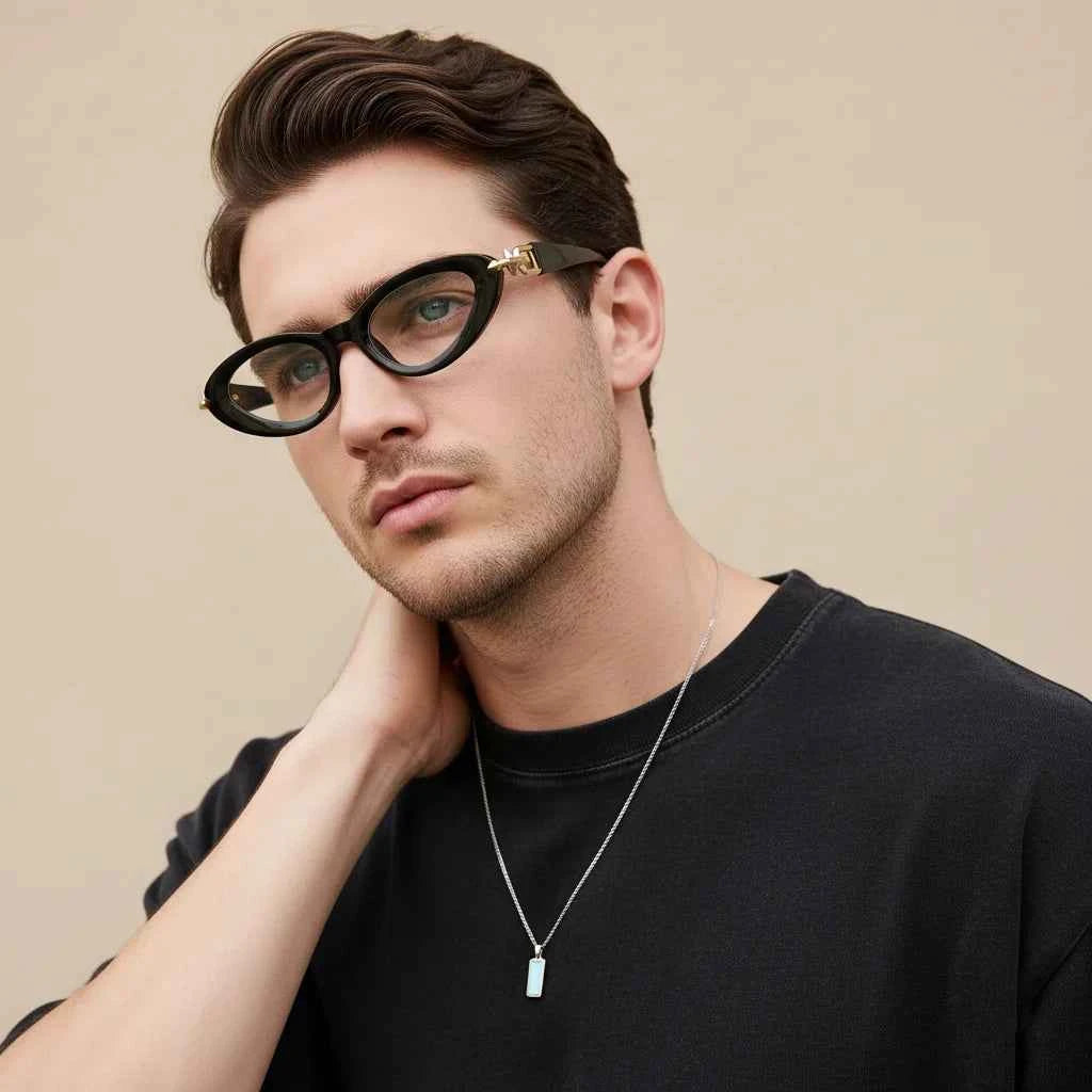 Y2K Cat Eye Blue Light Glasses - Gold Chain Decor