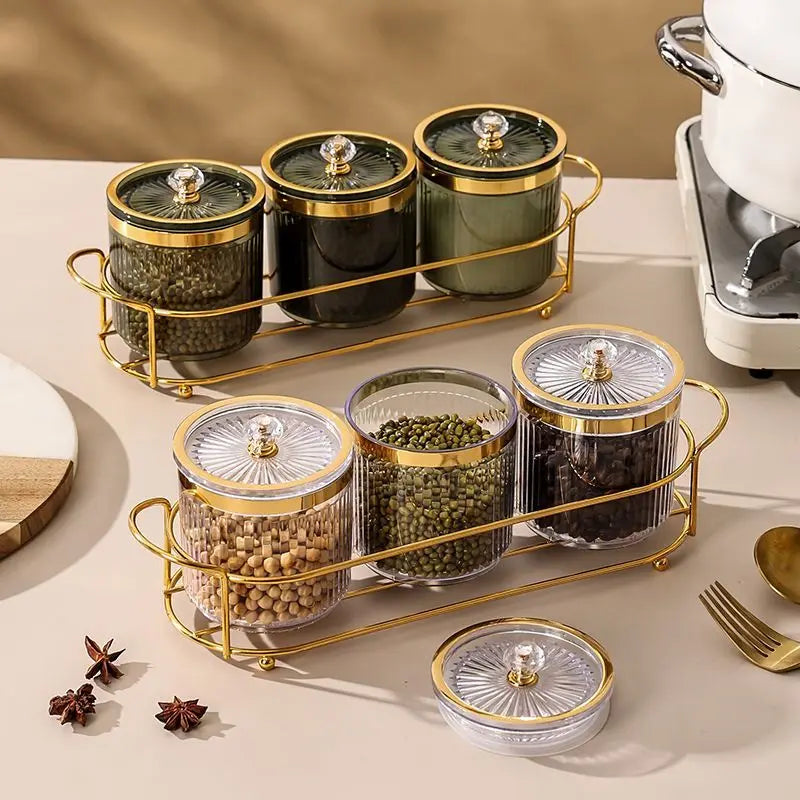 Elegant Metal Luxury Spice Jar Rack - Airtight Storage